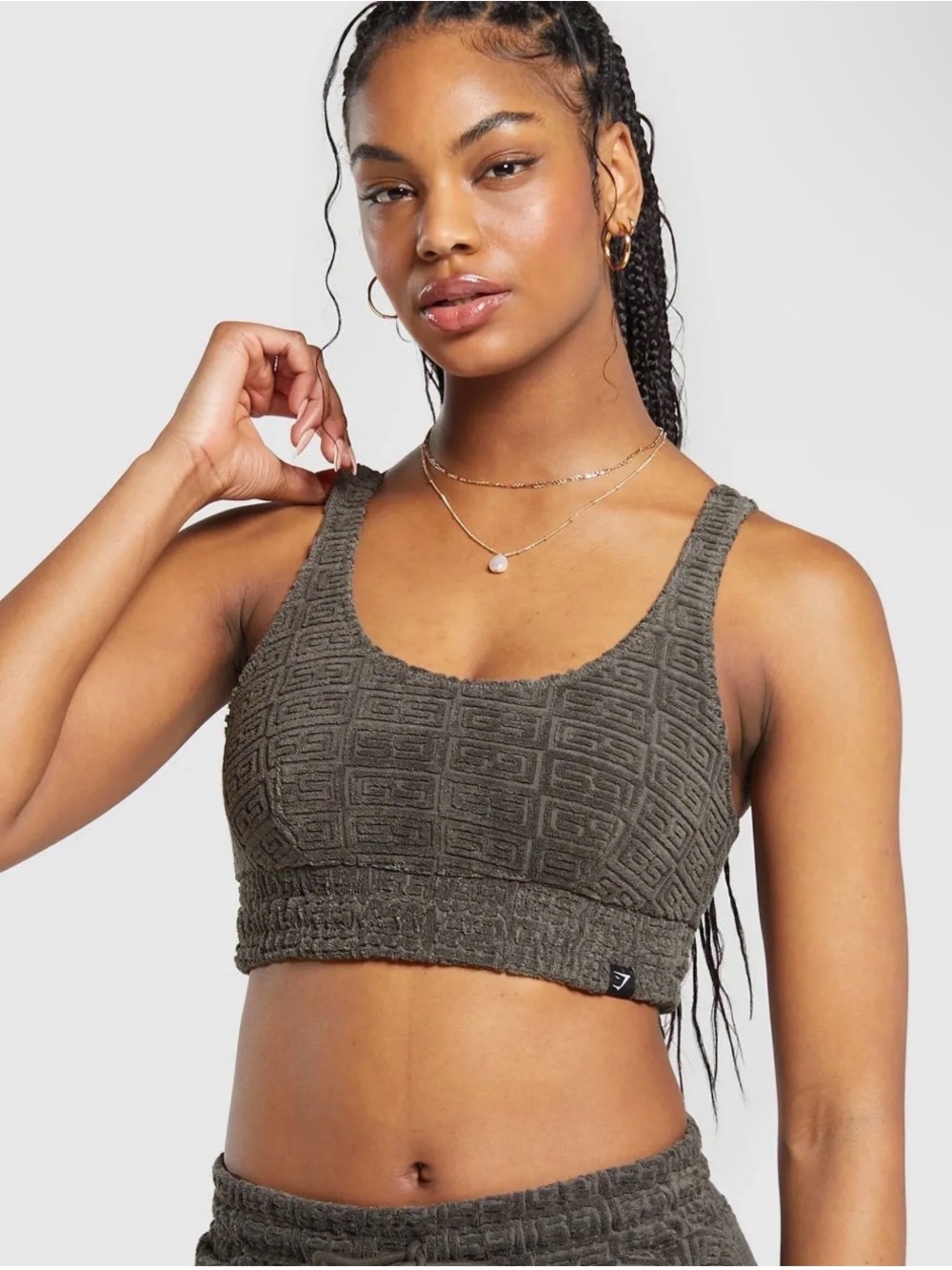 Gymshark Monogram Towelling Bralette size M in the color Strength Green